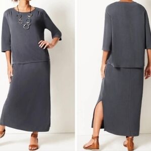 Purejill (Size L) Gray (2PC) Scoop Neck Half Sleeve Top & Sleeveless Maxi Dress